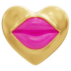 Naimah Love Lips Boucle d'oreille simple Gold Rouge, émail rose néon