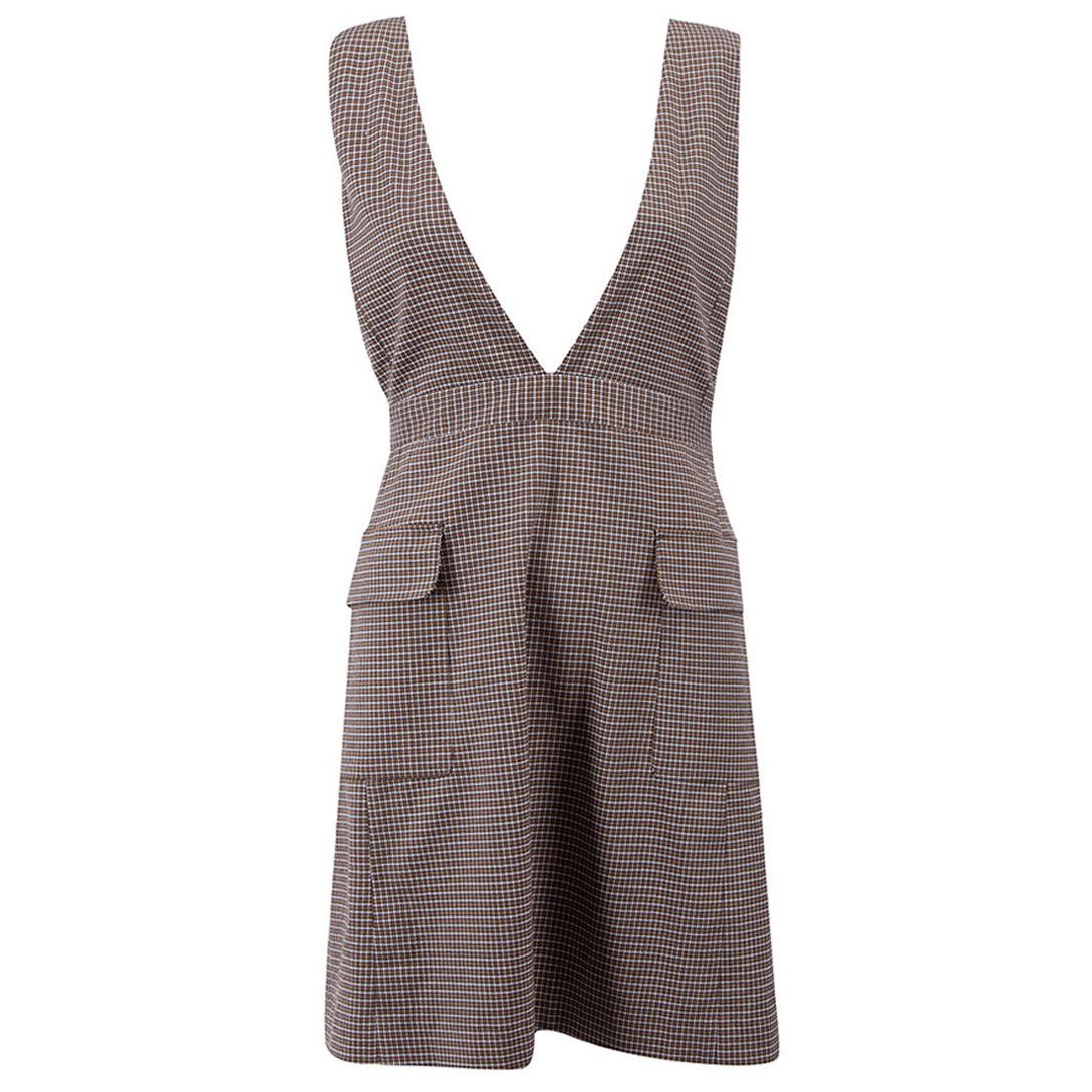 Chloé See by Chloé Brown Houndstooth Pinafore Dress Size S For Sale
