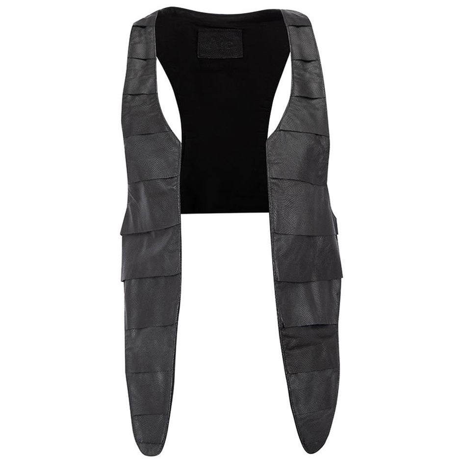 Aje Black Leather Cropped Waistcoat Size XS For Sale
