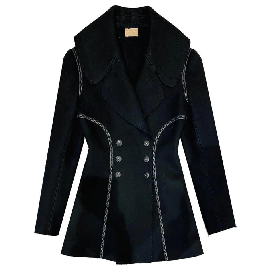 Alaia Manteau en laine avec garniture en cuir en vente
