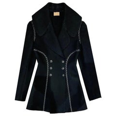 Alaia Wool Coat With Leather Trim