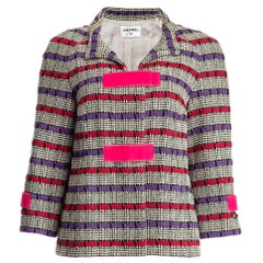 Chanel Striped Tweed Velvet Trim Jacket Size XL