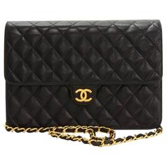 Vintage Chanel 10" Classic Black Quilted Leather Shoulder Flap Bag