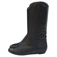 Chanel Black Leather СС Logo Boots