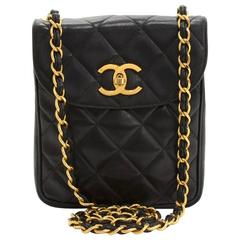 Chanel 7" Flap Black Quilted Leather Shoulder Mini Bag