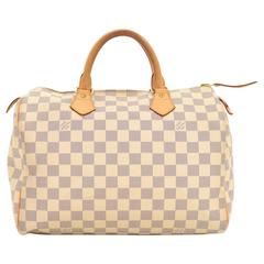 Louis Vuitton Speedy 30 White Damier Azur Canvas City Hand Bag