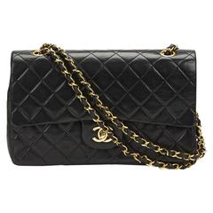 1990s Chanel Black Quilted Lambskin Vintage Medium Classic Double Flap Bag