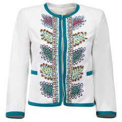Moschino White Collarless Beaded Cropped Jacket Size S