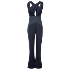 Galvan London Navy Cross Neck Flared Leg Jumpsuit Size S