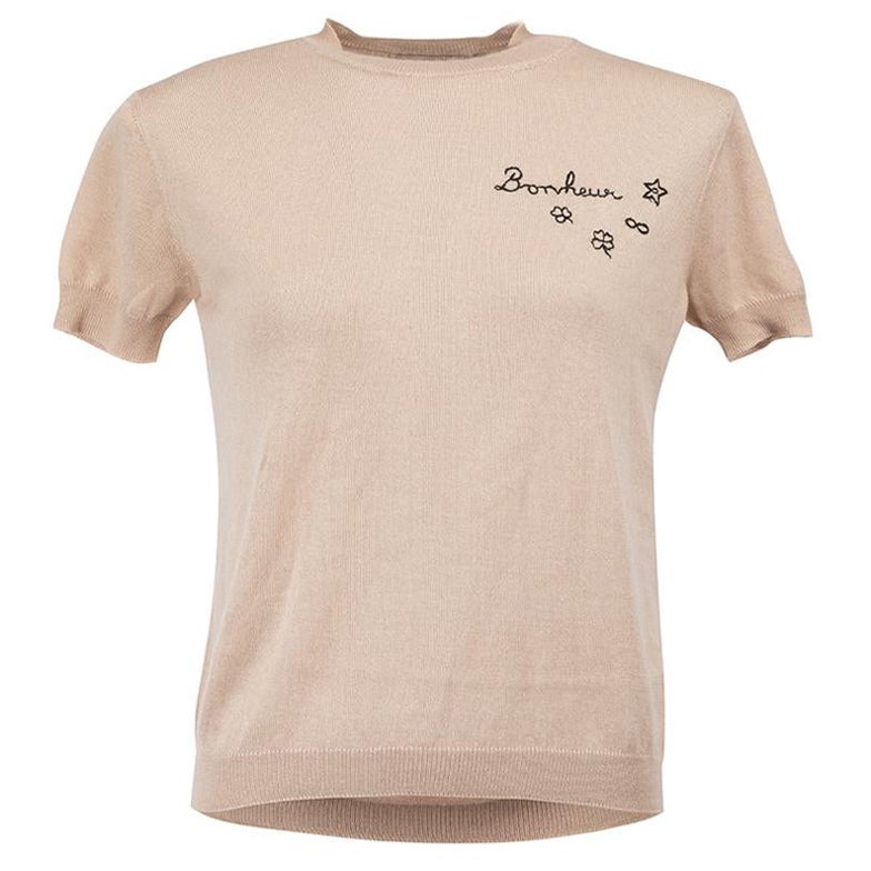 Dior Beige Cashmere Embroidered Knit Top Size XS For Sale