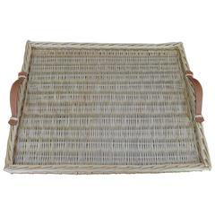 Hermes Rare Wicker Tray with Brown Leather Handles Unused Condition