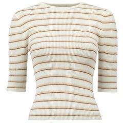 FRAME Ecru Striped 3/4 Sleeve Knit Top Size XS