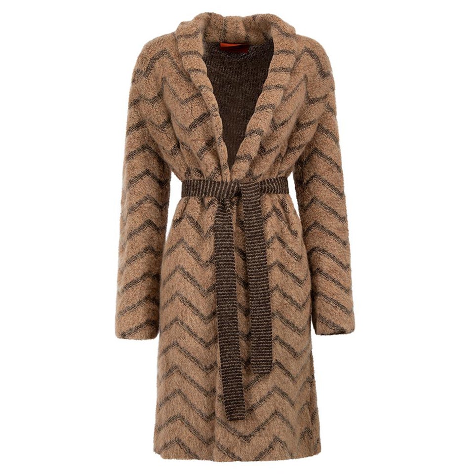 Missoni Brown Wool Long Knit Cardigan Size S For Sale