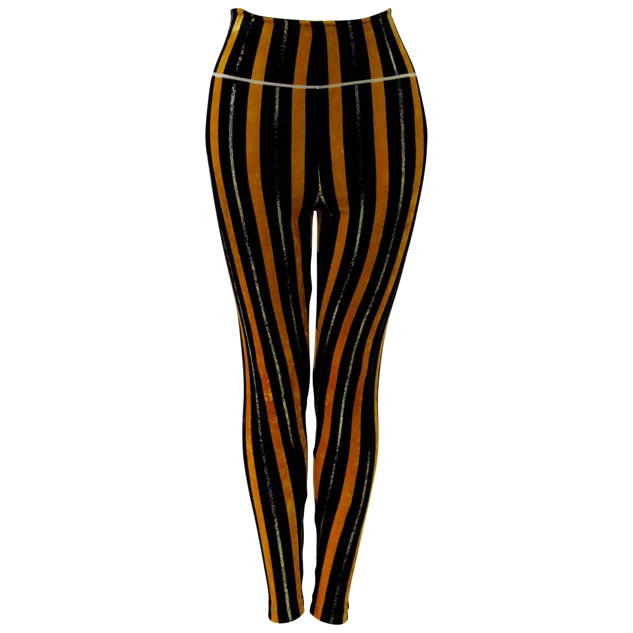 Rare Gianni Versace Couture Stripe Velvet Strech Leggings Fall 1994 For Sale