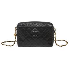Chanel - Vintage Shoulder Bag Front Pocket Black Quilted Caviar 