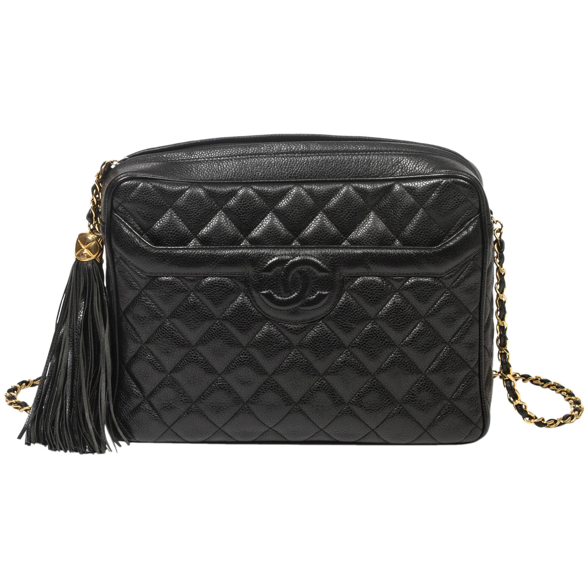 Chanel - Vintage Shoulder Bag Front Pocket Black Quilted Caviar