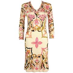 EMILIO PUCCI 1960s Pink Multicolor Kaleidoscope Floral Print Silk Sheath Dress 3