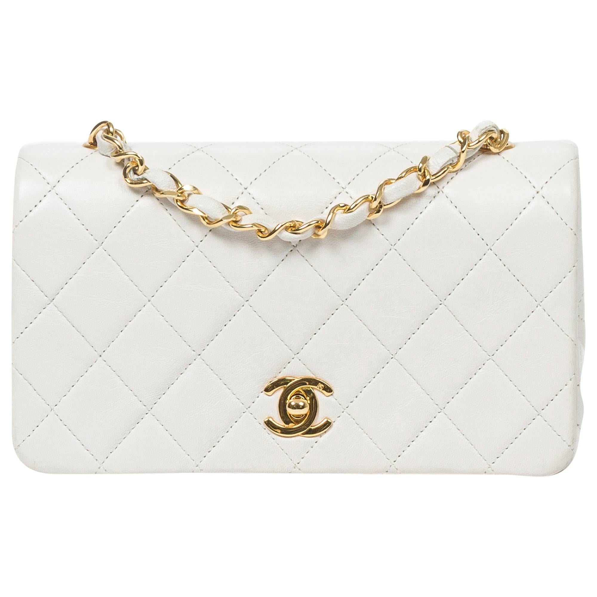 Chanel - Vintage Full Flap Bag White Quilted Leather
