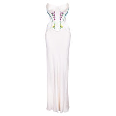 2000's Atelier Versace White Gown with Colorful Floral Embroidery