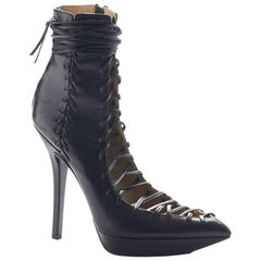 Versace Black Leather Lace-Up Boots