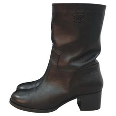 Chanel Black Leather CC LOgo Ankle Boots