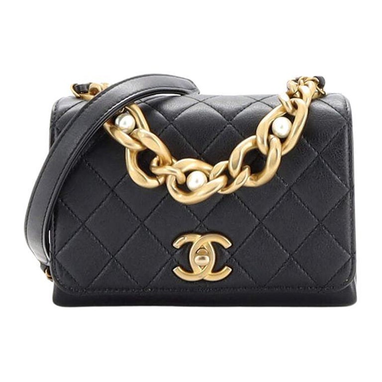 Chanel Pearl Boy Chain Flap Bag Quilted Calfskin Mini at 1stDibs