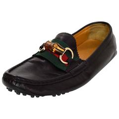 Gucci Black Leather Loafers w/ Red & Green Stripe Sz 36.5