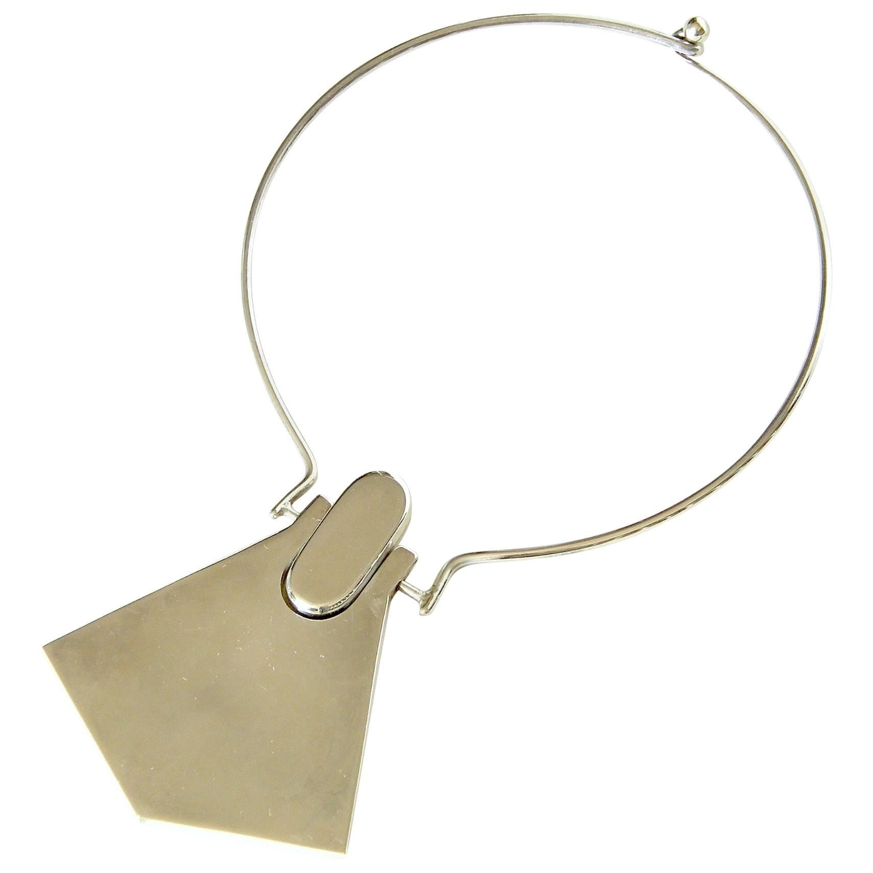 Modernist Sterling Necklace with Geometric Pendant