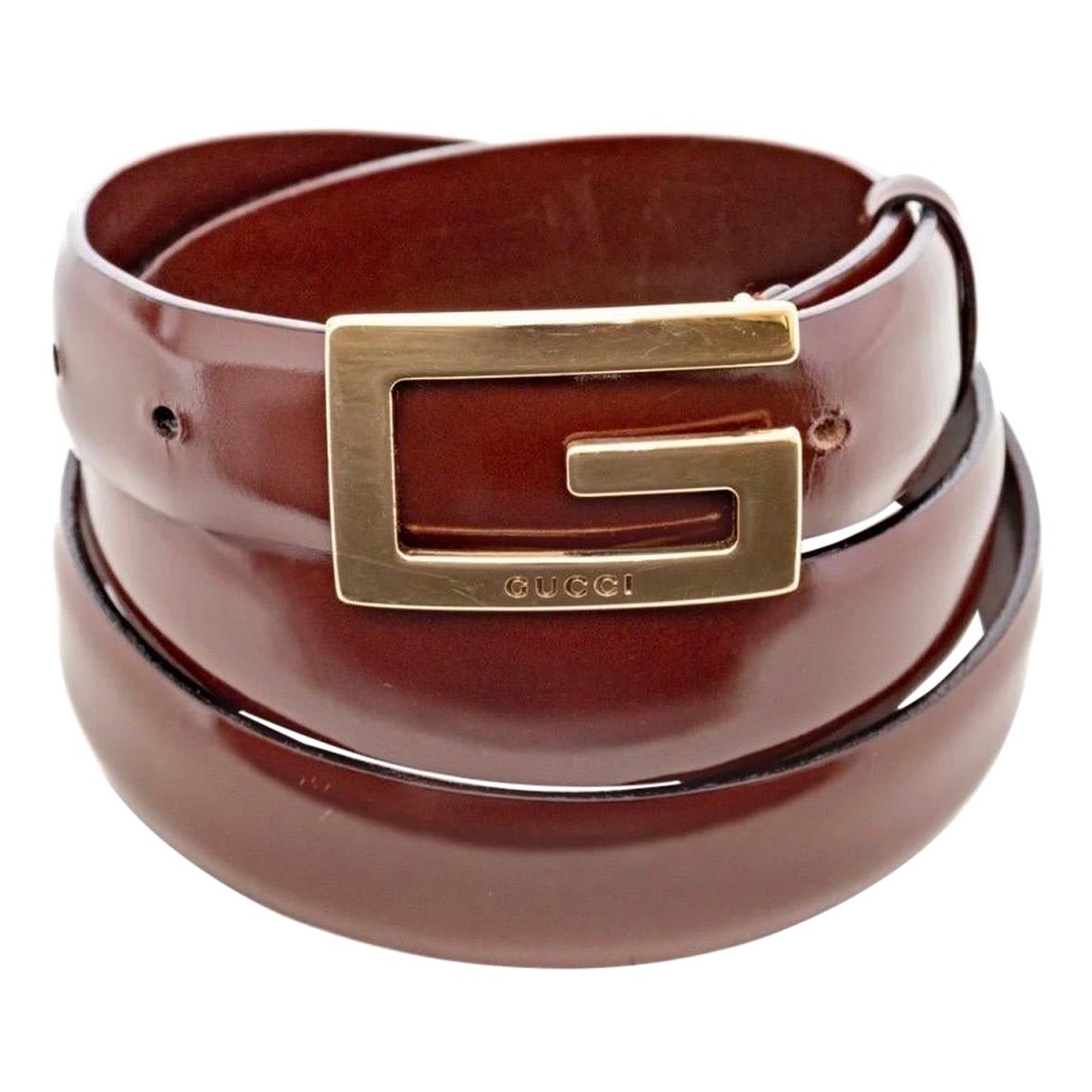 Vintage Gucci Tom Ford Brown and Gold-Tone G Buckle Belt For Sale