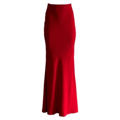 Alexander McQueen Red Crepe Flared Bottom Long Ball Maxi Skirt
