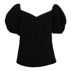 Yves Saint Laurent Blouse Peasant Puffed Sleeve Black Velvet Formal Vintage 38