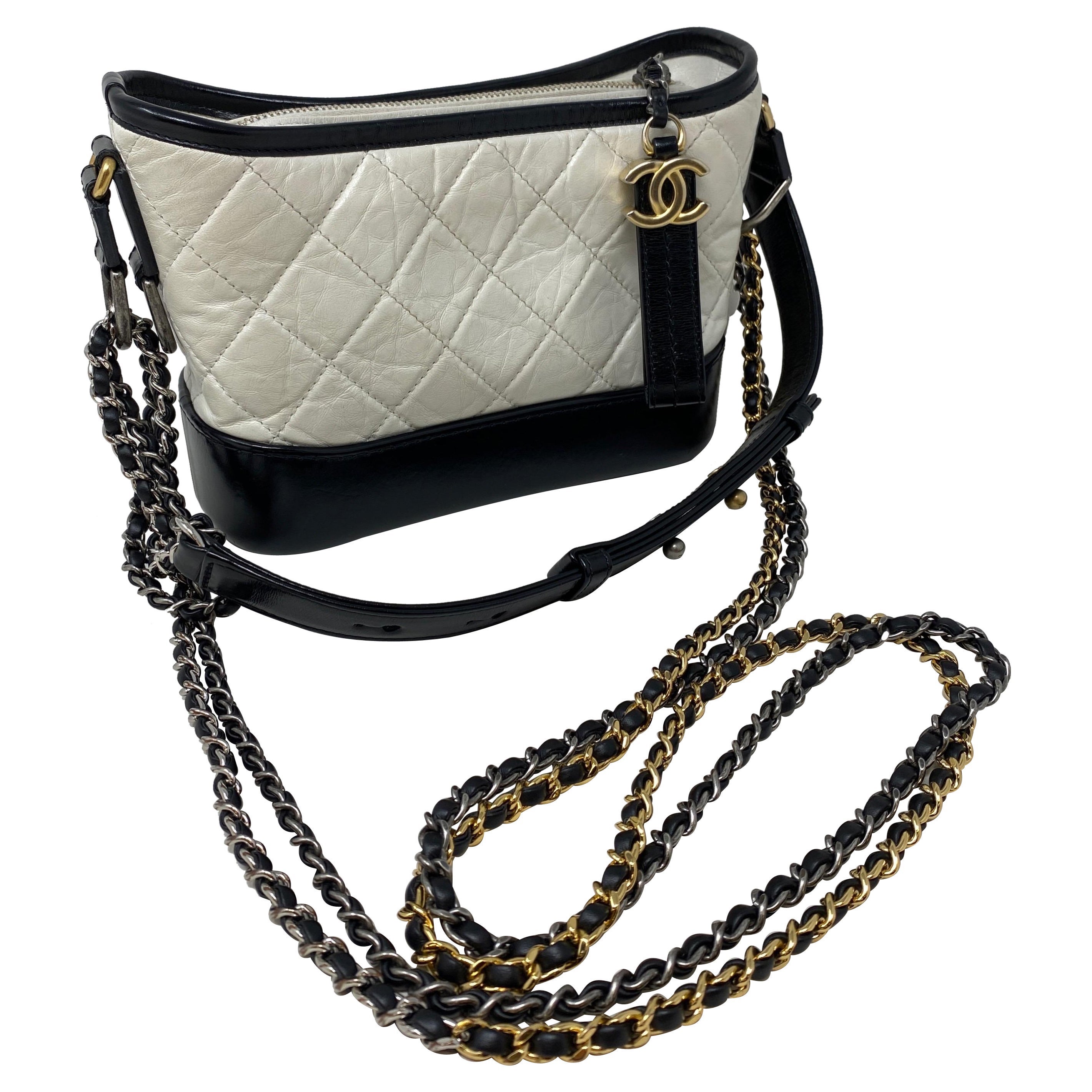 Chanel White and Black Gabrielle Bag For Sale at 1stDibs