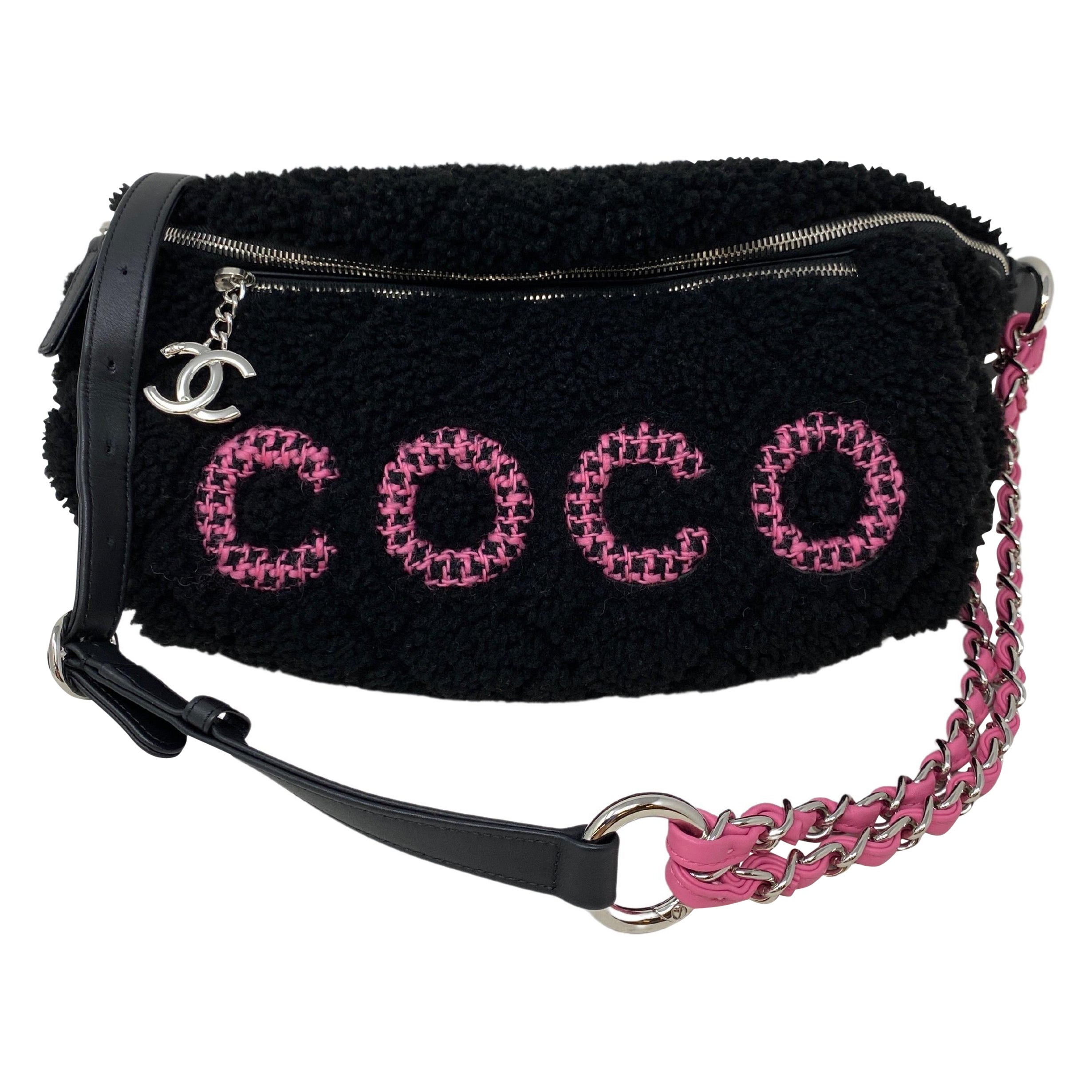 Chanel Coco Black Shearling Bum Bag 