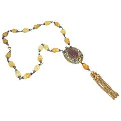 Vintage 1930s Czech Yellow Poured Glass Necklac 2