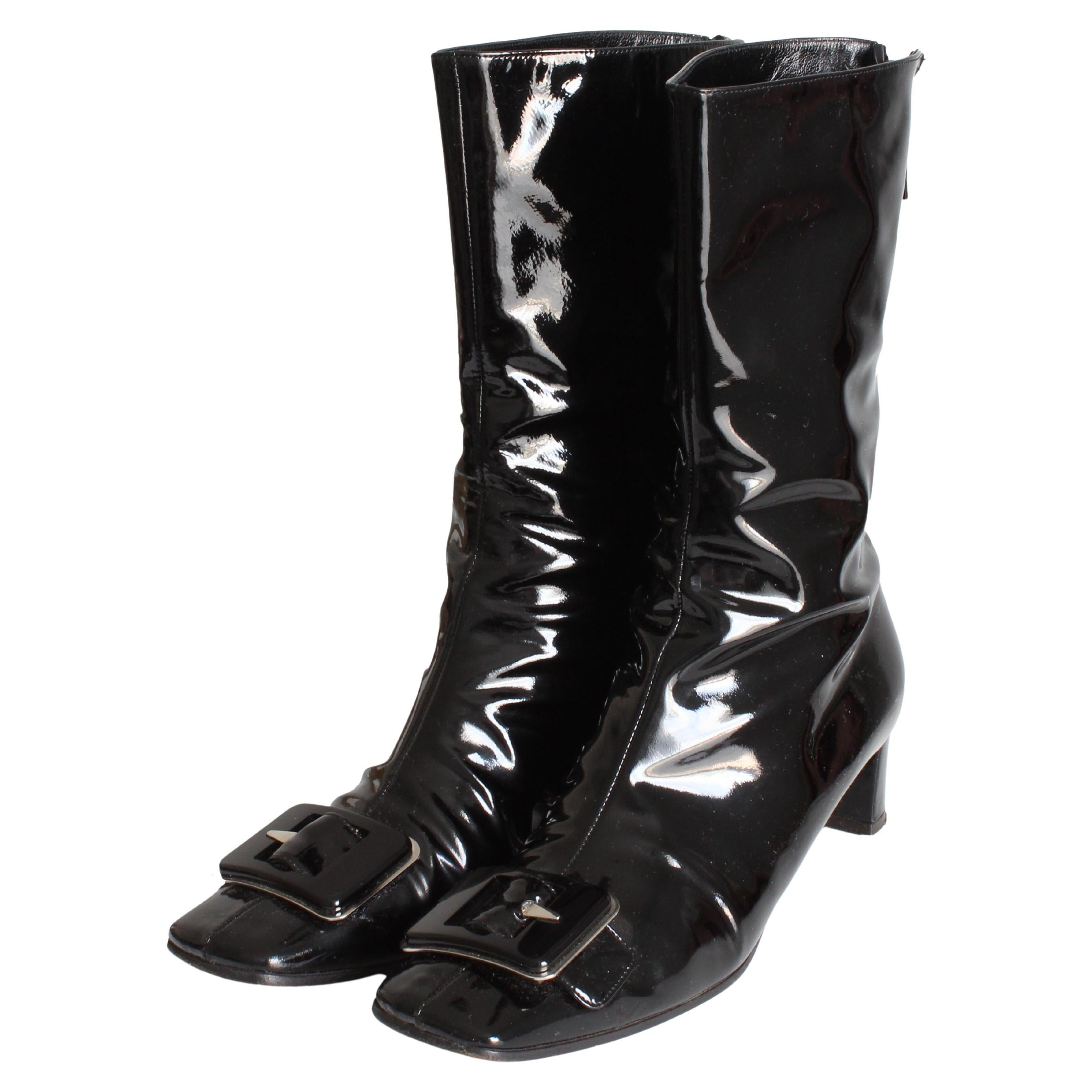Louis Vuitton Black Leather Mid Calf Boots Size 42 at 1stDibs