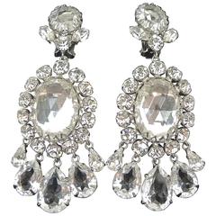 Wow! Vintage 1950s Dramatic Clear Crystal Clip Earrings