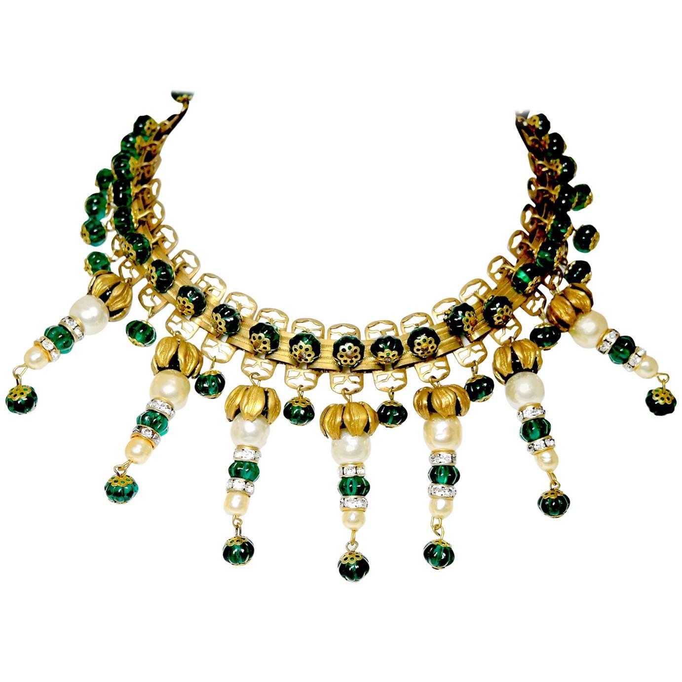 Vintage 1940s French Green Gripoix Choker Necklace For Sale