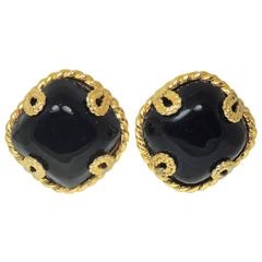 Vintage Dominique Aurientis Faux Onyx Dome Earrings