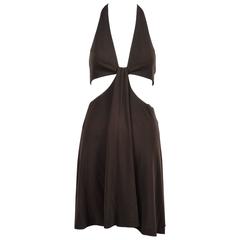 Retro Herve Leger Brown Crepe Cut Out Sleeveless Halter Dress Size 4