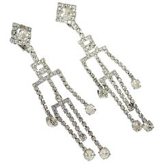 Long Shoulder Deco Duster Rhinestone Clip Earrings