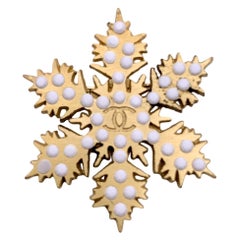 Chanel Vintage Gold Metal Logo Snowflake Pin Brooch
