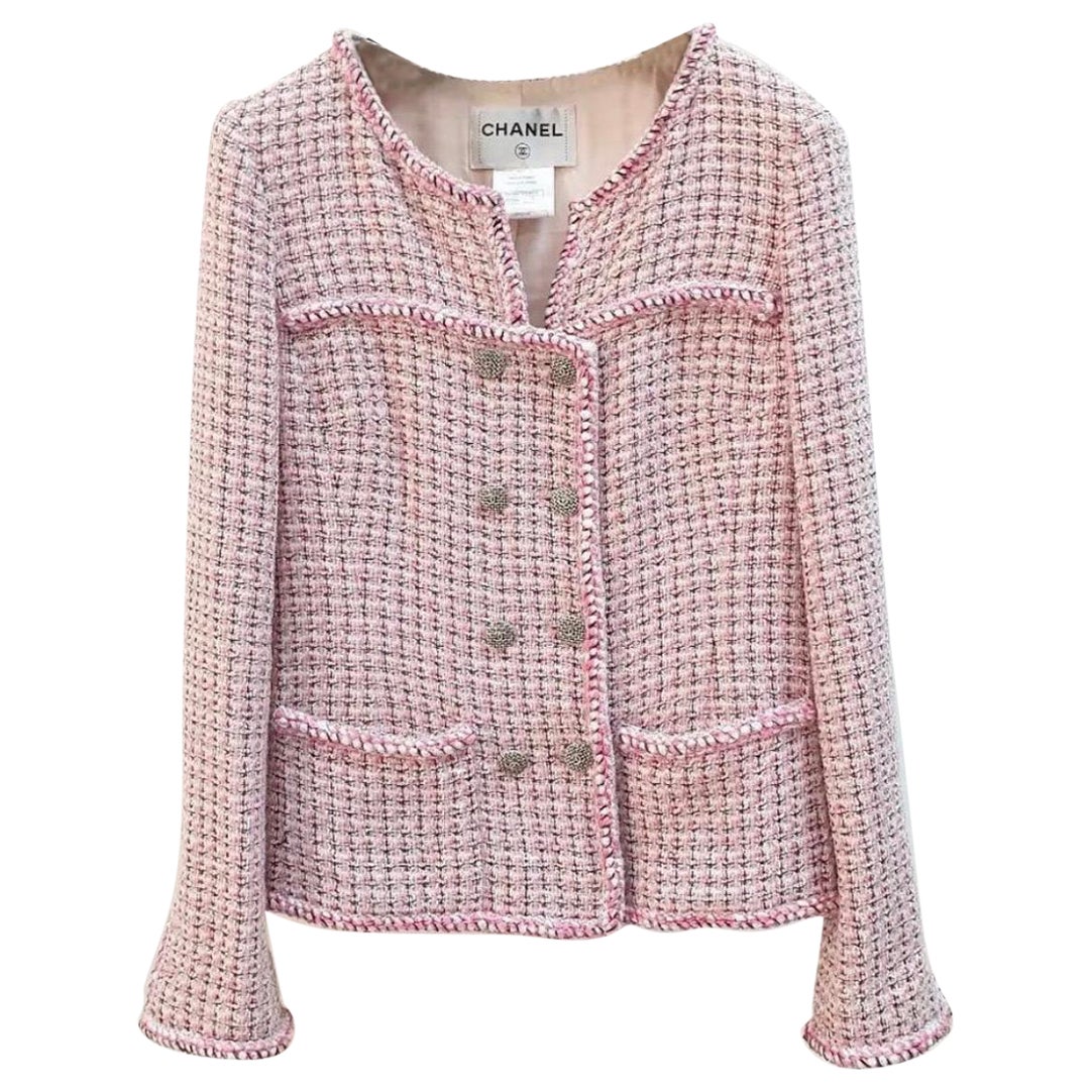 Chanel 14C Pink Double Breasted Tweed Jacket