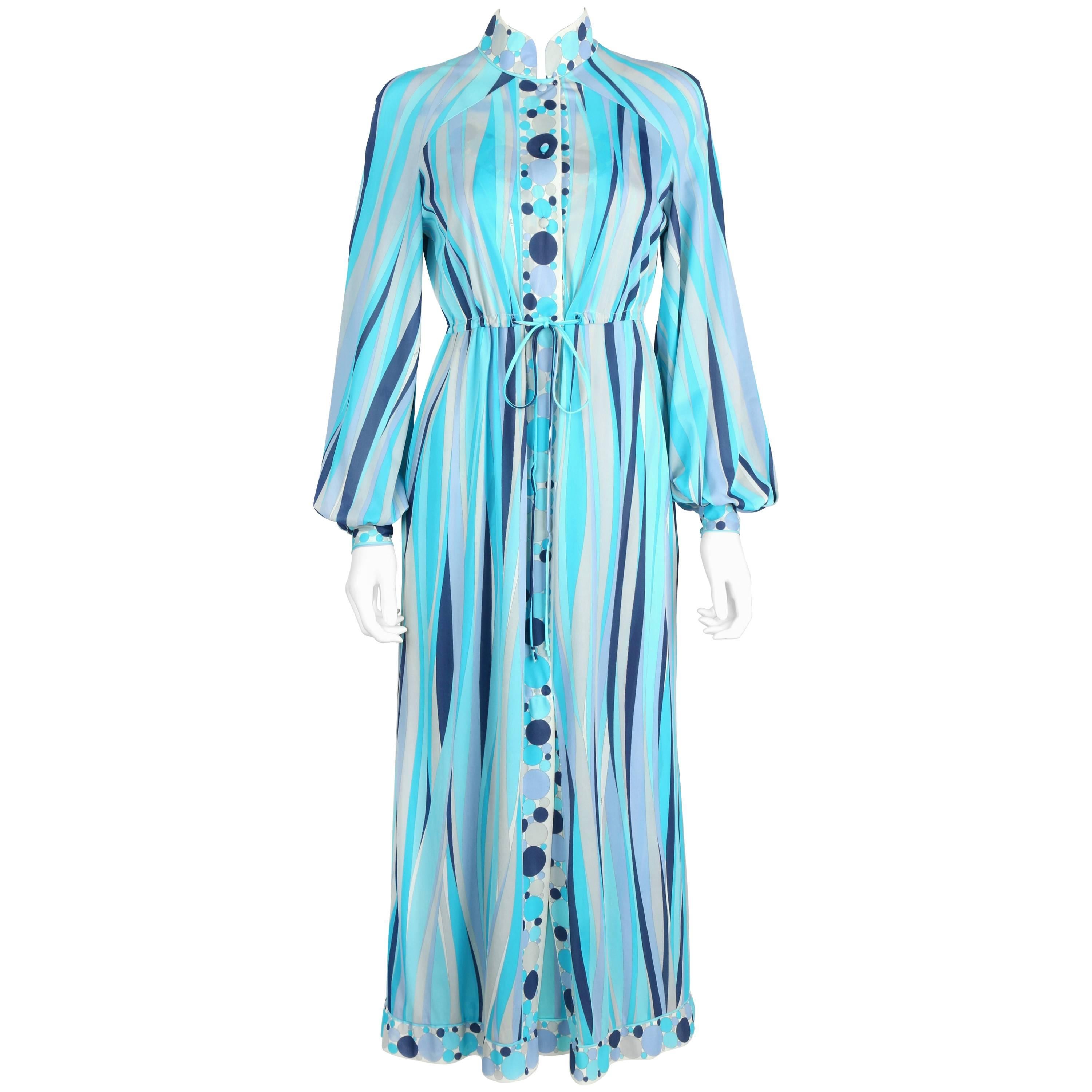 EMILIO PUCCI 1960s Formfit Rogers 2pc Blue Signature Print Maxi Dress Lounge Set