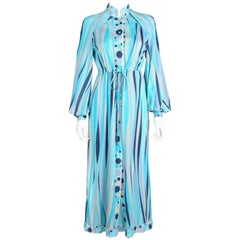 Vintage EMILIO PUCCI 1960s Formfit Rogers 2pc Blue Signature Print Maxi Dress Lounge Set