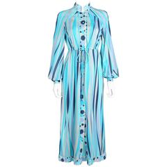 EMILIO PUCCI 1960s Formfit Rogers 2pc Blue Signature Print Maxi Dress Lounge Set 3