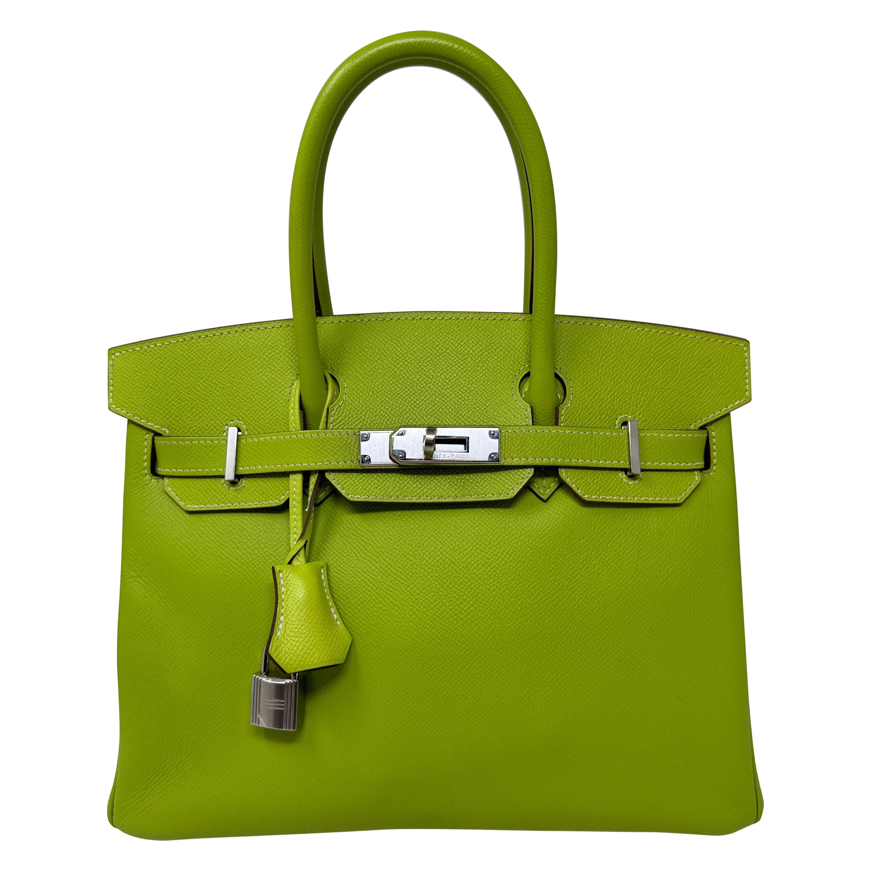 Hermes Lime Birkin 30 Bag  For Sale