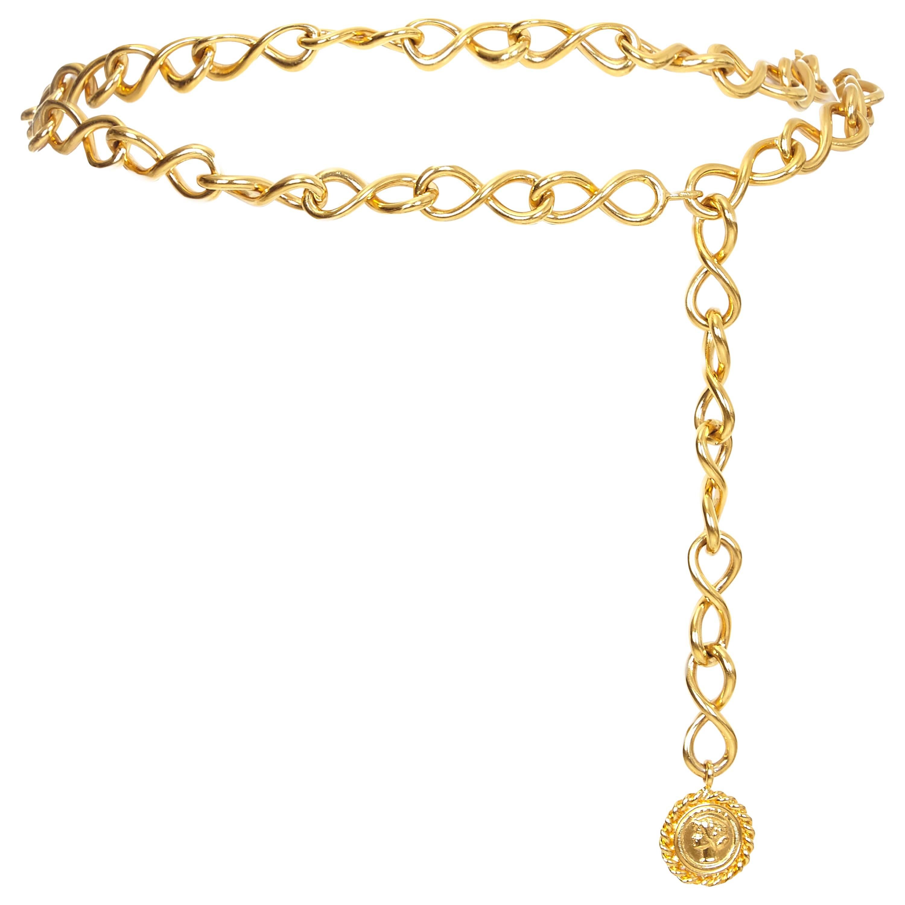 1980s Gold Chain Chanel Chain Coco Medallion Belt