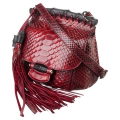 New Gucci Nouveau Python Fringe Bamboo Runway Bag in Red $3100