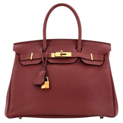 Hermes Birkin Handbag Rouge H Togo with Gold Hardware 30