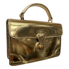Ralph Lauren Gold Metallic Leather Mini Box Bag w Top Handle Shoulder Strap